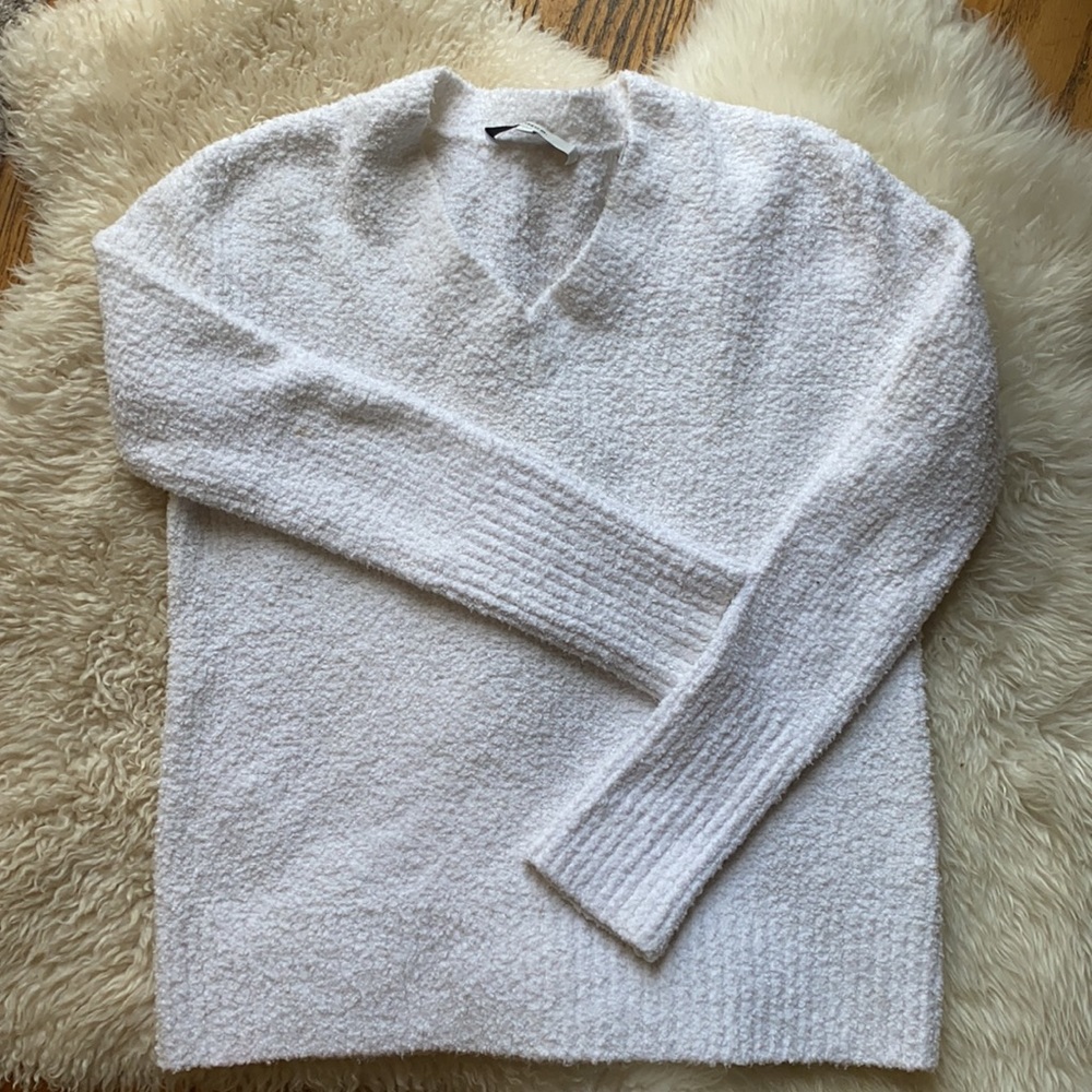 Vince Textured White V Neck Sweater